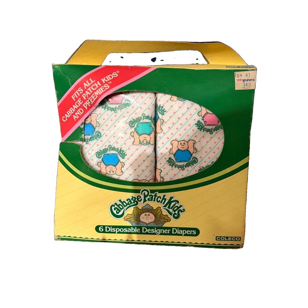 Vintage 1984 Cabbage Patch Kids Coleco Disposable Diapers Box #3963 6 NEW DOLL